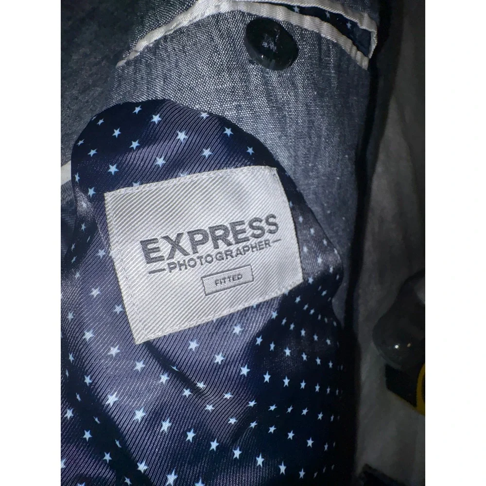 (CL) Express Photographer Fitted 44R Blue Chambray Sport Coat Blazer Mens